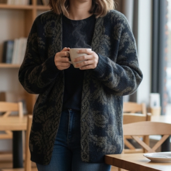 Women’s Charcoal Floral Knit Cardigan Sweater - Unbranded - Picture 8 of 14